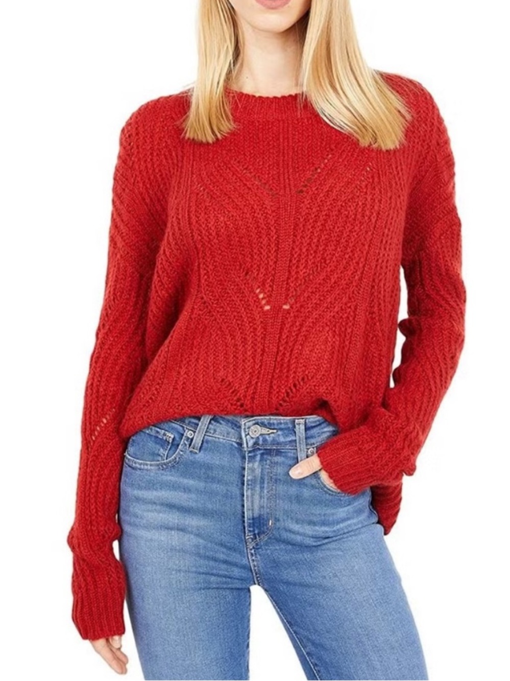 Madewell Fawn Pointelle Alpaca Blend Pullover Sweater in Scarlett Red Size XS